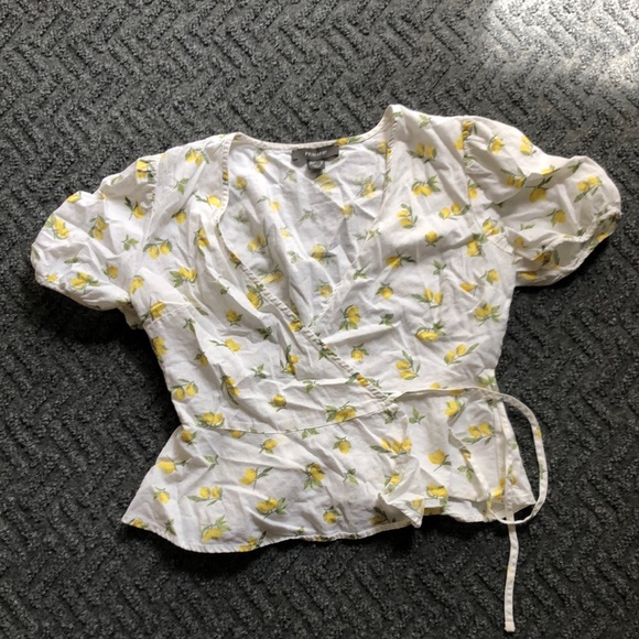 Primark Tops - Primark Floral Wrap Blouse - White and Yellow